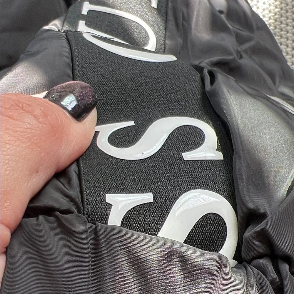 Guess Black Quilted Jacket with Logo Sleeves